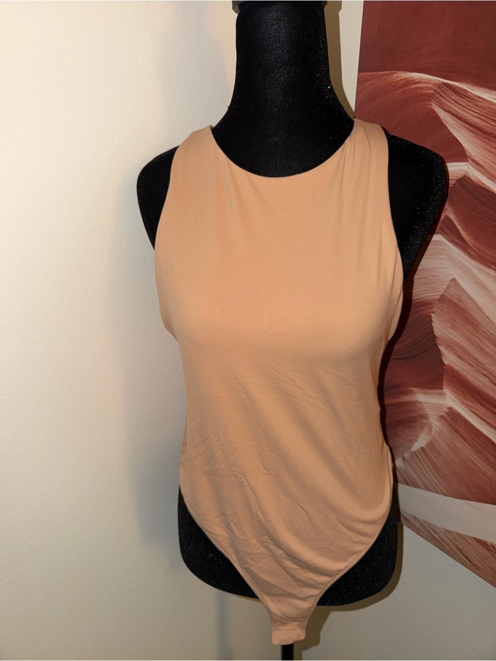 Zara Beige Sleeveless Crewneck Bodysuit